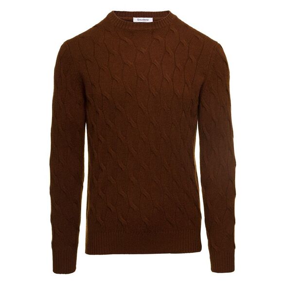 Gaudenzi Men Brown Cable Knit Sweater In Wool And Cashmere Man Gaudenzi